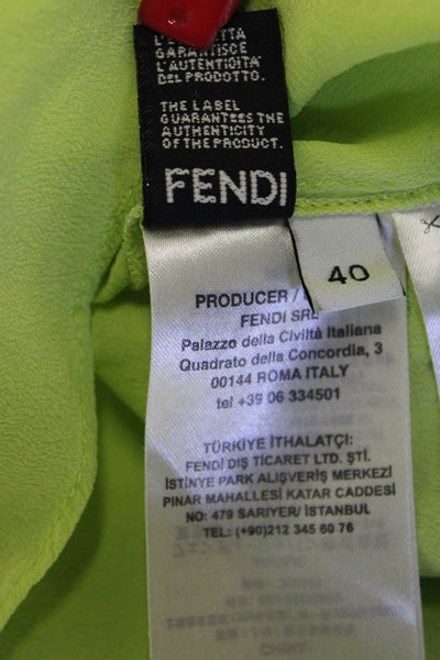 Fendi Women A-Line Shirt Dress Yellow Silk Collared Long Sleeve Zip Size 40