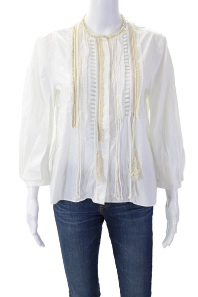 Dorothee Schumacher Womens White Cotton Bohemian Blouse 3/4 Sleeve Size 2