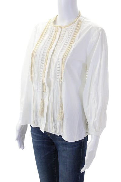 Dorothee Schumacher Womens White Cotton Bohemian Blouse 3/4 Sleeve Size 2
