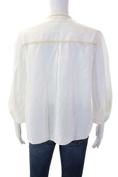Dorothee Schumacher Womens White Cotton Bohemian Blouse 3/4 Sleeve Size 2