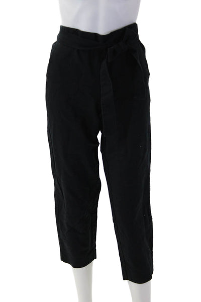 J Crew Women Paperbag Ankle Cropped Black Linen Cotton Pants Size 4