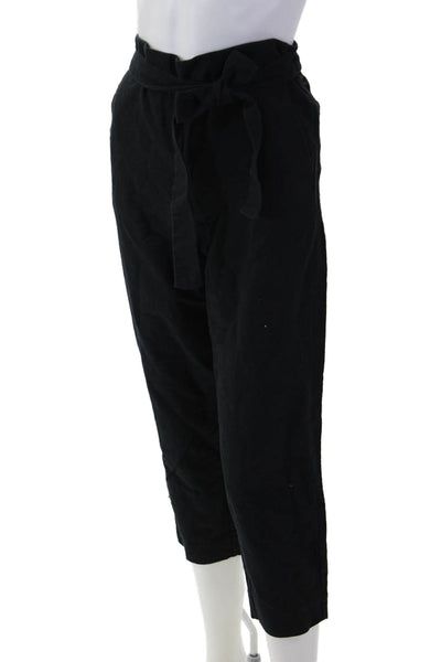 J Crew Women Paperbag Ankle Cropped Black Linen Cotton Pants Size 4