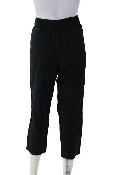 J Crew Women Paperbag Ankle Cropped Black Linen Cotton Pants Size 4