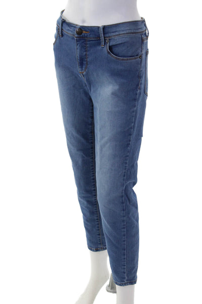 Free People Women Ankle Cropped Jeans Blue Mid-Rise Button Size 30