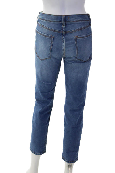 Free People Women Ankle Cropped Jeans Blue Mid-Rise Button Size 30