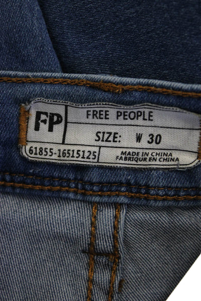Free People Women Ankle Cropped Jeans Blue Mid-Rise Button Size 30