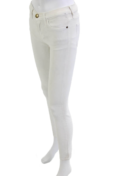Current/Elliott Women Skinny Ankle Jeans White Mid Rise Button Size 26