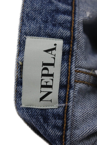 Nepla Unisex Flared Blue Jeans 100% Cotton Mid Rise Inseam 28 Size 26