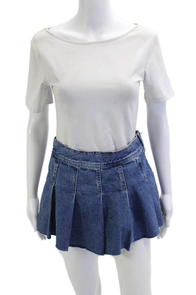MNG Womens Pleated Mini Skater Skirt Blue Size XS