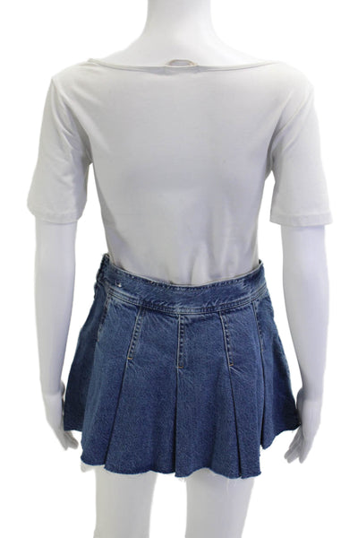 MNG Womens Pleated Mini Skater Skirt Blue Size XS