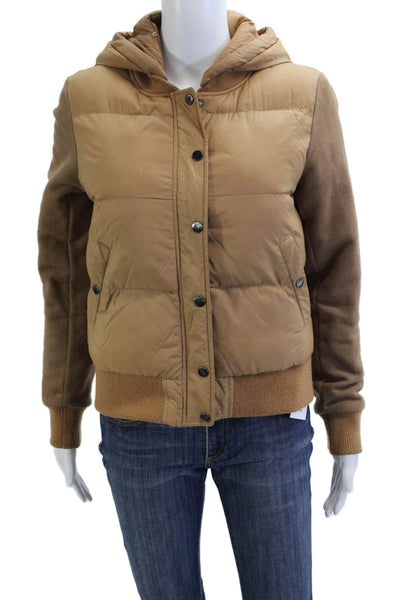 Generation Love Women Beige Puffer Bomber Nylon Button Jacket Size XS