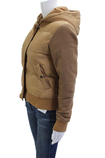 Generation Love Women Beige Puffer Bomber Nylon Button Jacket Size XS