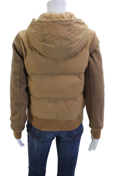 Generation Love Women Beige Puffer Bomber Nylon Button Jacket Size XS