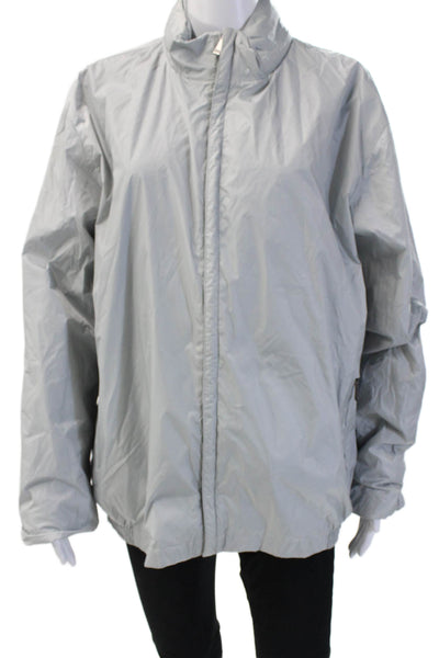 Zegna Sport Unisex Windbreaker Gray High Neck Zip Nylon Size XL