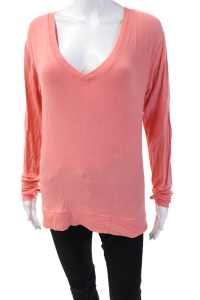 Athleta Womens Basic V-Neck Long Sleeve Modal Spandex Top Pink Size XS