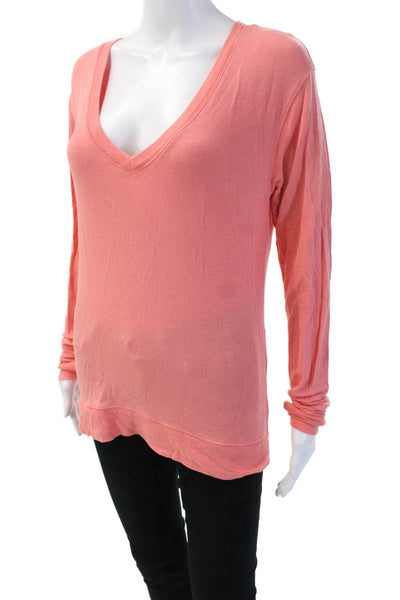 Athleta Womens Basic V-Neck Long Sleeve Modal Spandex Top Pink Size XS