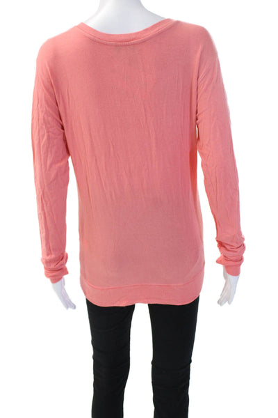 Athleta Womens Basic V-Neck Long Sleeve Modal Spandex Top Pink Size XS