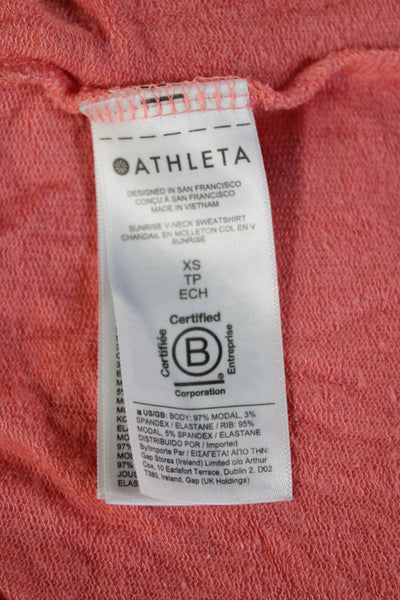 Athleta Womens Basic V-Neck Long Sleeve Modal Spandex Top Pink Size XS