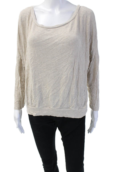Eberjey Women Basic Striped Round Neck Long Sleeve Top Beige Size S