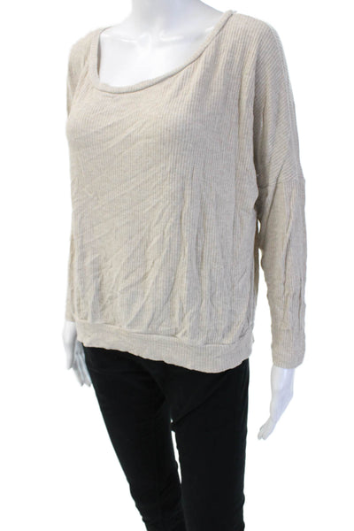 Eberjey Women Basic Striped Round Neck Long Sleeve Top Beige Size S