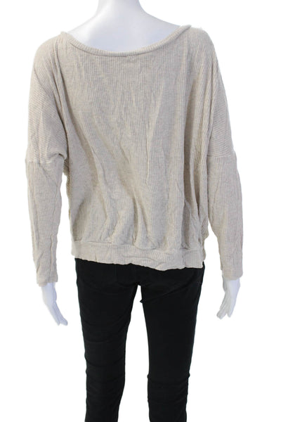Eberjey Women Basic Striped Round Neck Long Sleeve Top Beige Size S