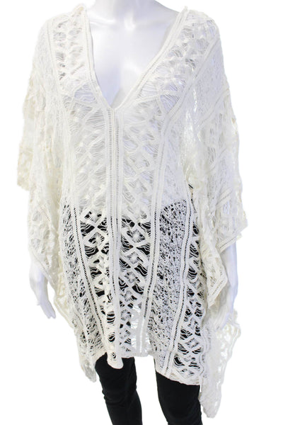 Eberjey Women Swim Cover Up White V-Neck Geometric 3/4 Sleeve Size S