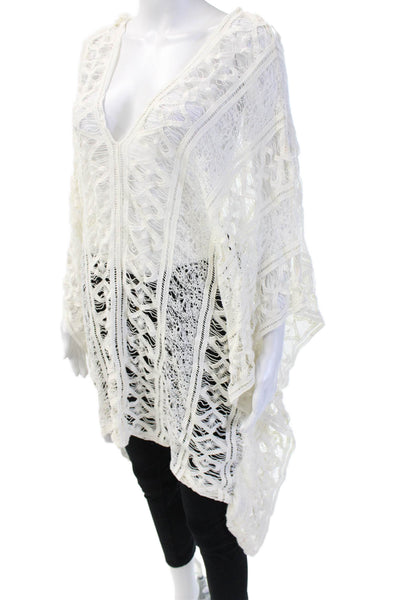 Eberjey Women Swim Cover Up White V-Neck Geometric 3/4 Sleeve Size S