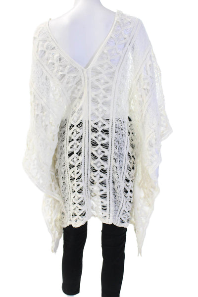 Eberjey Women Swim Cover Up White V-Neck Geometric 3/4 Sleeve Size S