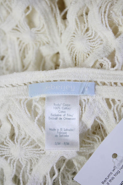Eberjey Women Swim Cover Up White V-Neck Geometric 3/4 Sleeve Size S