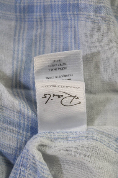 Rails Womens Collared Light Blue Linen Plaid Button-Up Long Sleeve Size XS
