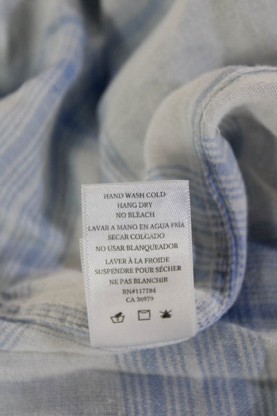 Rails Womens Collared Light Blue Linen Plaid Button-Up Long Sleeve Size XS