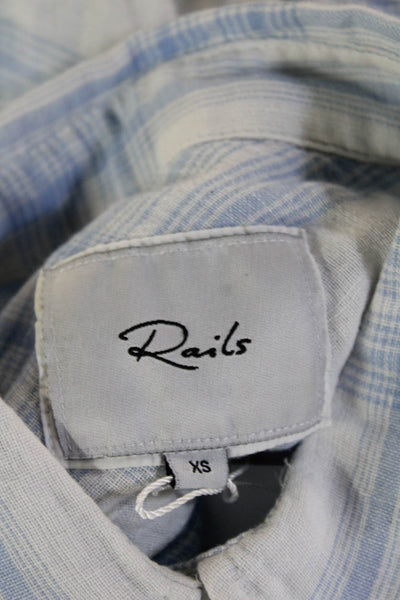 Rails Womens Collared Light Blue Linen Plaid Button-Up Long Sleeve Size XS
