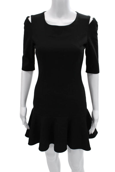 Elizabeth & James Women Black Fit & Flare Mini Dress Sq Neck 3/4 Sleeve Size S