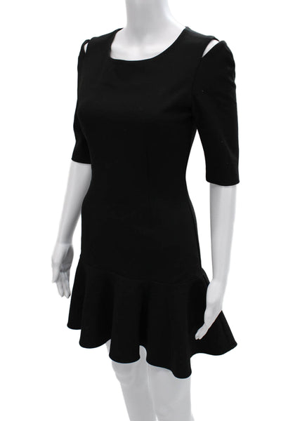 Elizabeth & James Women Black Fit & Flare Mini Dress Sq Neck 3/4 Sleeve Size S