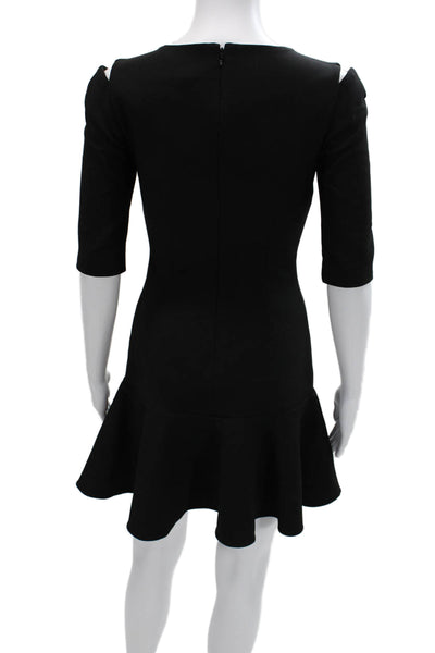 Elizabeth & James Women Black Fit & Flare Mini Dress Sq Neck 3/4 Sleeve Size S