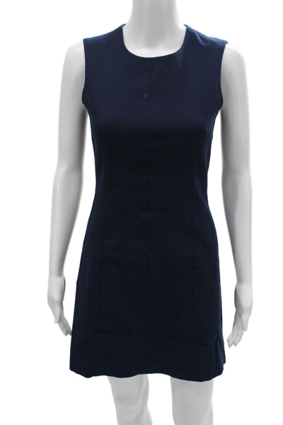 Theory Womens Sheath Mini Dress Dark Blue Cotton Spandex Sleeveless Size 2