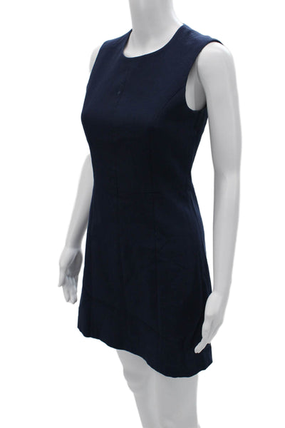 Theory Womens Sheath Mini Dress Dark Blue Cotton Spandex Sleeveless Size 2