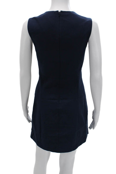 Theory Womens Sheath Mini Dress Dark Blue Cotton Spandex Sleeveless Size 2