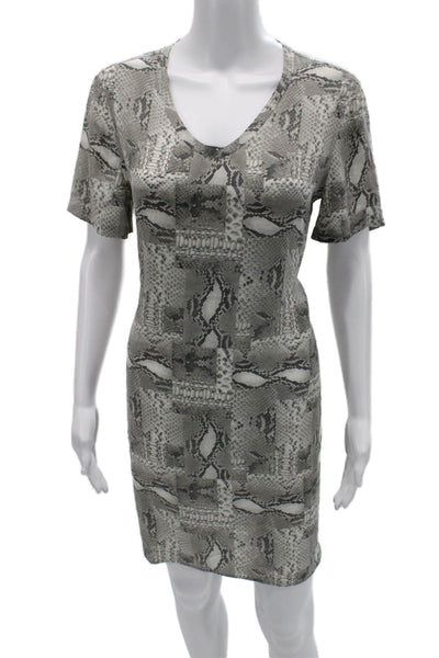 Equipment Femme Womens Sheath Gray Silk Snake V-Neck Short Sleeve Dress Size S