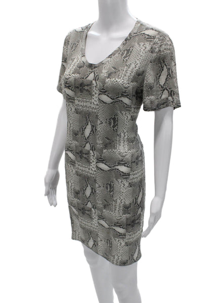 Equipment Femme Womens Sheath Gray Silk Snake V-Neck Short Sleeve Dress Size S