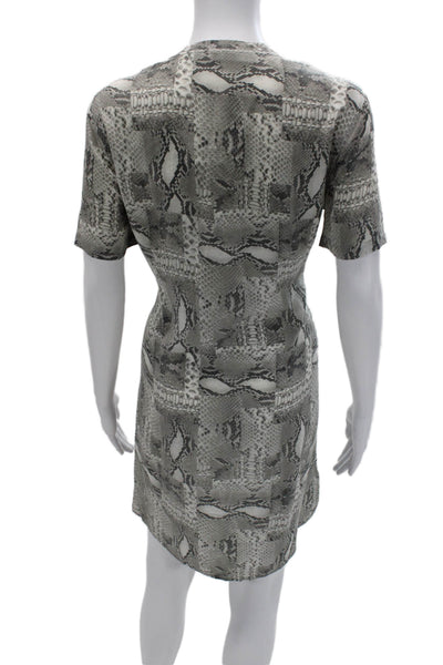 Equipment Femme Womens Sheath Gray Silk Snake V-Neck Short Sleeve Dress Size S