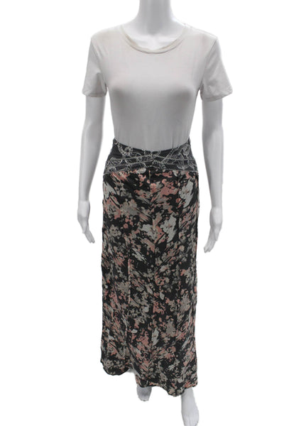 Winter Kate Womens Maxi Graphic Print Black Skirt Long Size S