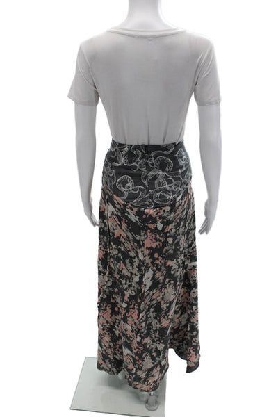 Winter Kate Womens Maxi Graphic Print Black Skirt Long Size S