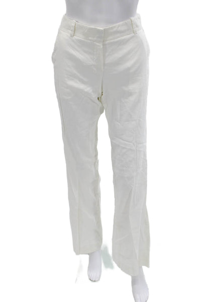 Theory Women Dress Pants White Linen Blend Button Closure Size 2