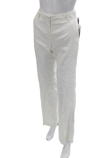 Theory Women Dress Pants White Linen Blend Button Closure Size 2