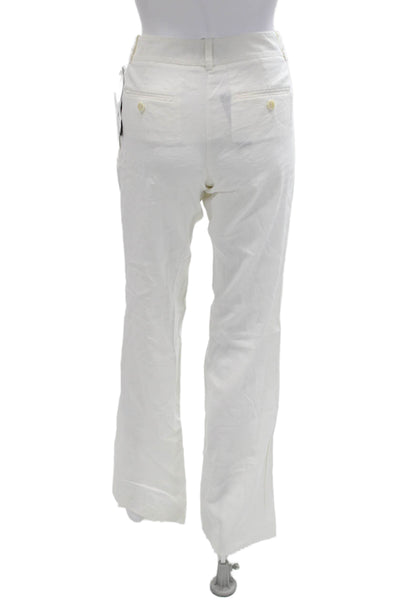 Theory Women Dress Pants White Linen Blend Button Closure Size 2