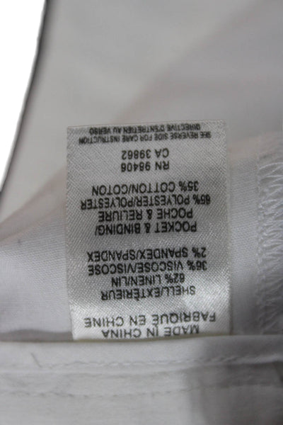 Theory Women Dress Pants White Linen Blend Button Closure Size 2