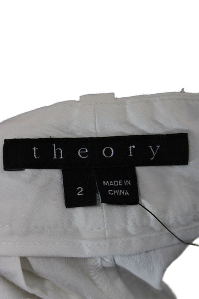 Theory Women Dress Pants White Linen Blend Button Closure Size 2