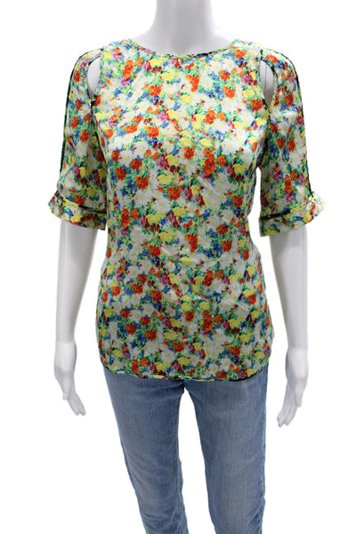 Rebecca Minkoff Women Silk Floral Short Sleeve Blouse Multicolor Size 2