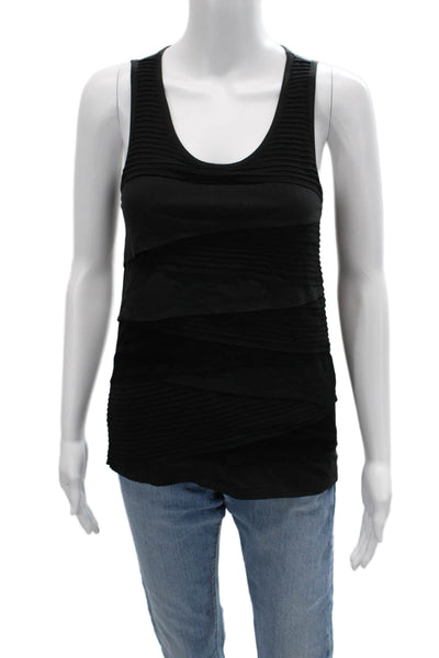 Theory Women Sleeveless Tank Black Cotton Spandex Round Neck Petite Size S